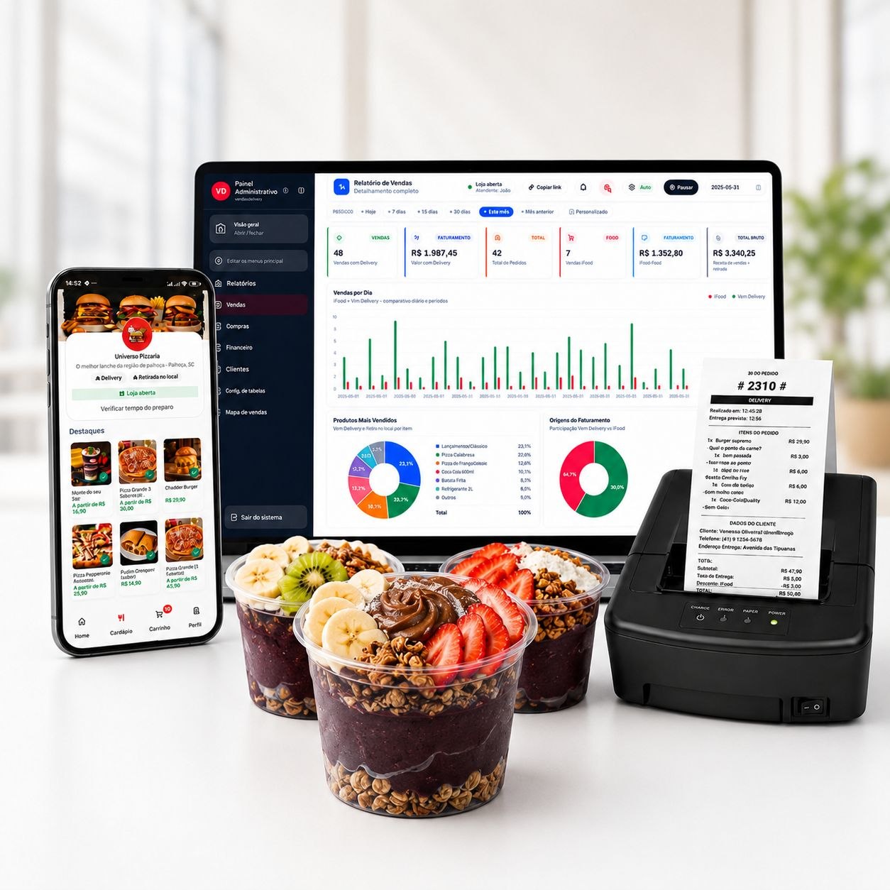 Cardápio digital personalizado para açaiterias com copos, adicionais, frutas e delivery