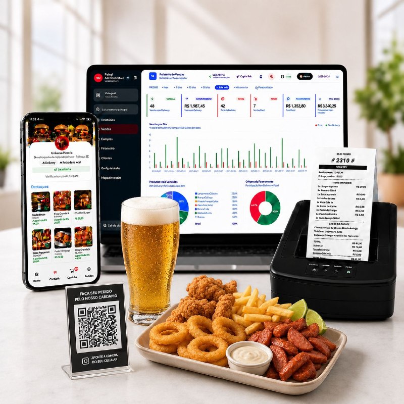Cardápio digital com QR Code para bares e restaurantes com controle de mesas, garçons, PDV e delivery