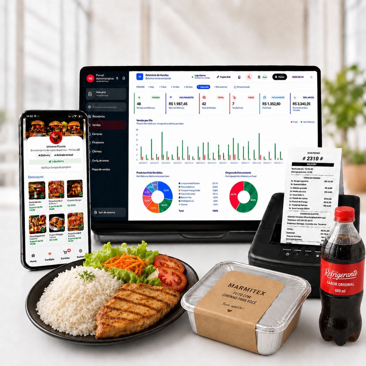 Cardápio digital personalizado para marmitarias com prato do dia, marmitas, fidelidade e delivery
