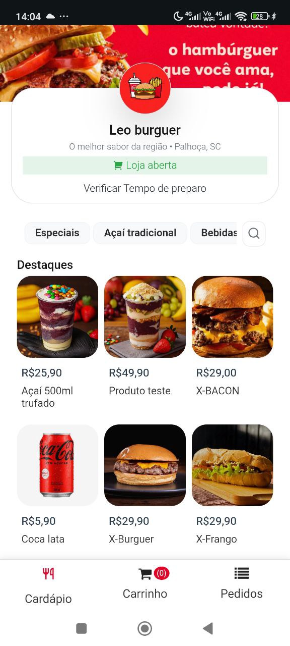 Cardápio digital responsivo