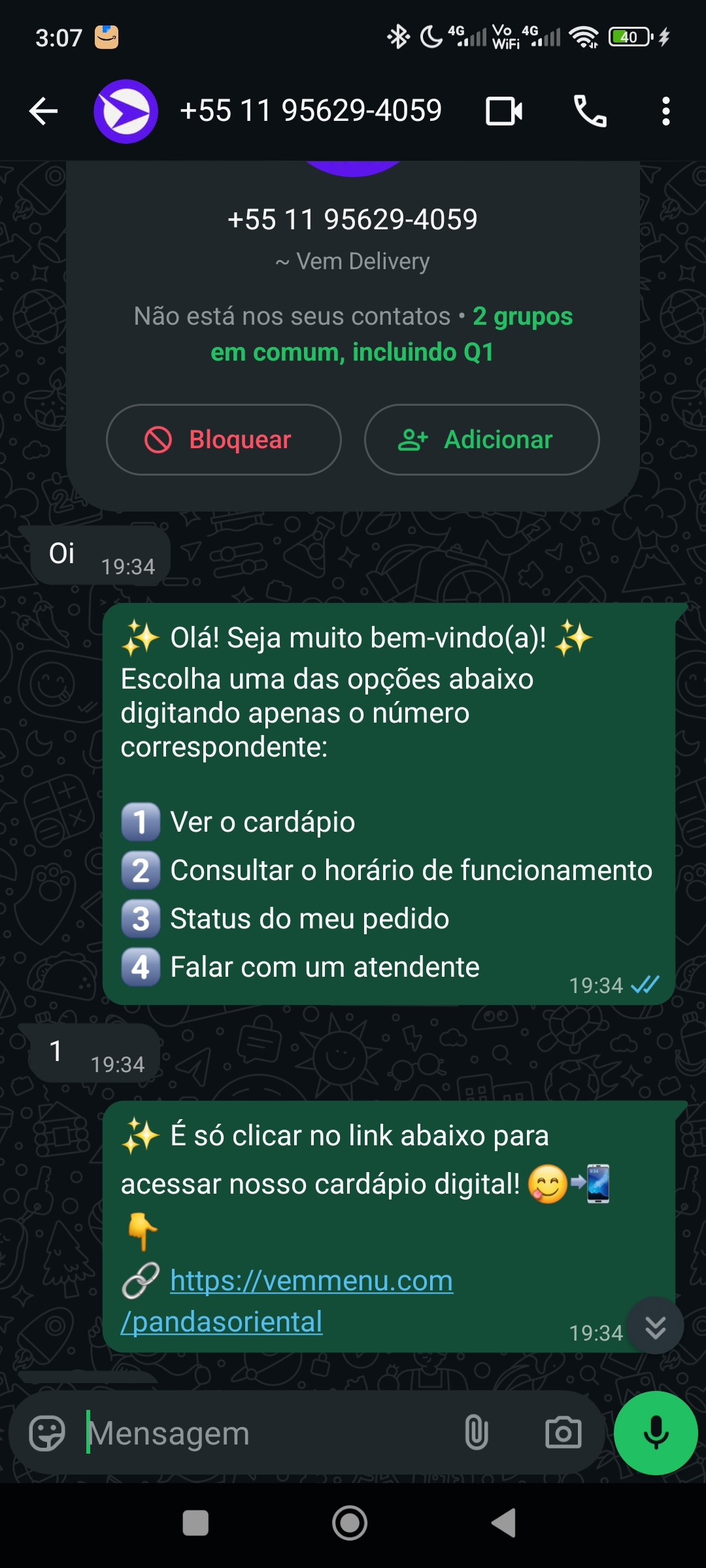 Chatbot de atendimento para delivery no WhatsApp