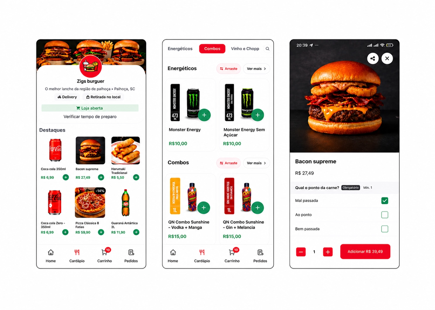 Exemplo de cardápio digital para pedidos com pagamento online